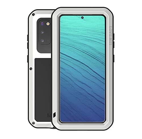 LOVE MEI für Samsung Galaxy S20 Metall Hülle,Heavy Duty Rüstung Tank Bumper Robust Aluminium Metall Stoßfest/Staubdicht/Anti-Drop Ganzkörper Schutz Fall Cover mit gehärtetem Glas (Silber) von LOVE MEI