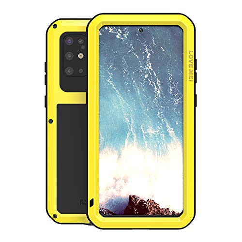 LOVE MEI für Samsung Galaxy S20 Plus Metall Hülle,Heavy Duty Rüstung Tank Bumper Robust Aluminium Metall Stoßfest/Staubdicht/Anti-Drop Ganzkörper Schutz Fall Cover mit gehärtetem Glas (Gelb) von LOVE MEI