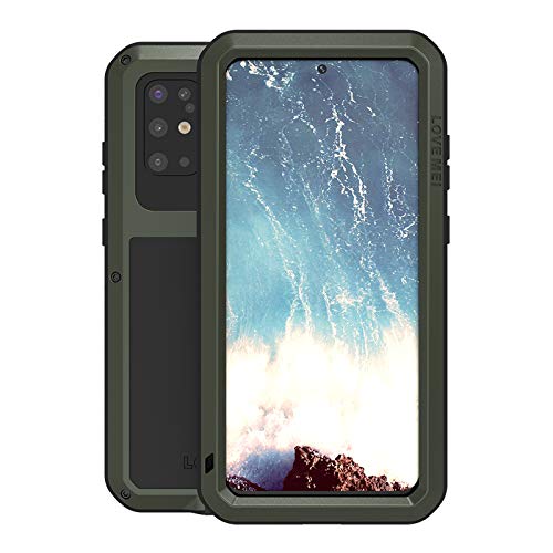 LOVE MEI für Samsung Galaxy S20 Plus Metall Hülle,Heavy Duty Rüstung Tank Bumper Robust Aluminium Metall Stoßfest/Staubdicht/Anti-Drop Ganzkörper Schutz Fall Cover mit gehärtetem Glas (Grün) von LOVE MEI