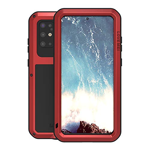 LOVE MEI für Samsung Galaxy S20 Plus Metall Hülle,Heavy Duty Rüstung Tank Bumper Robust Aluminium Metall Stoßfest/Staubdicht/Anti-Drop Ganzkörper Schutz Fall Cover mit gehärtetem Glas (Rot) von LOVE MEI