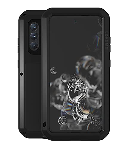 LOVE MEI für Samsung Galaxy S21 FE Hülle, Outdoor Heavy Duty Stoßfest Staubdicht Hybrid Aluminium Metall Militär Bumper Schutzhülle Hülle mit gehärtetem Glas für Samsung Galaxy S21 FE 5G (Schwarz) von LOVE MEI