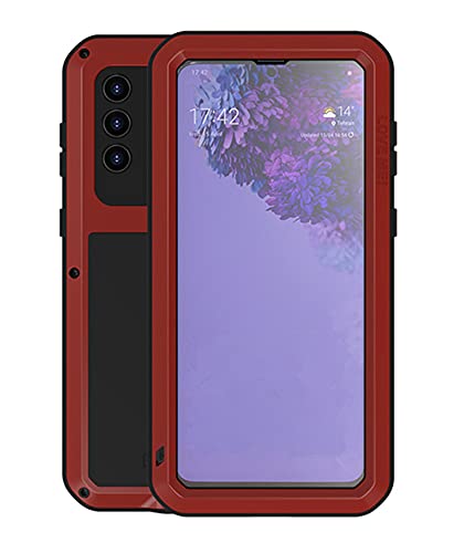 LOVE MEI für Samsung Galaxy S21 Plus Hülle, Heavy Duty Stoßfest Staubdicht Hybrid Tough Armor Aluminium Metall Militär Bumper Schutzhülle mit gehärtetem Glas für Galaxy S21+ / S21 Plus 5G (Rot) von LOVE MEI