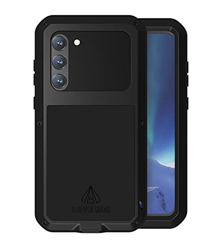 LOVE MEI für Samsung Galaxy S23+/S23 Plus Hülle, Outdoor Heavy Duty Stoßfest Staubdicht Hybrid Aluminium Metall Militär Grad Bumper Schutzhülle Hülle mit gehärtetem Glas für Galaxy S23+ Plus (Schwarz) von LOVE MEI