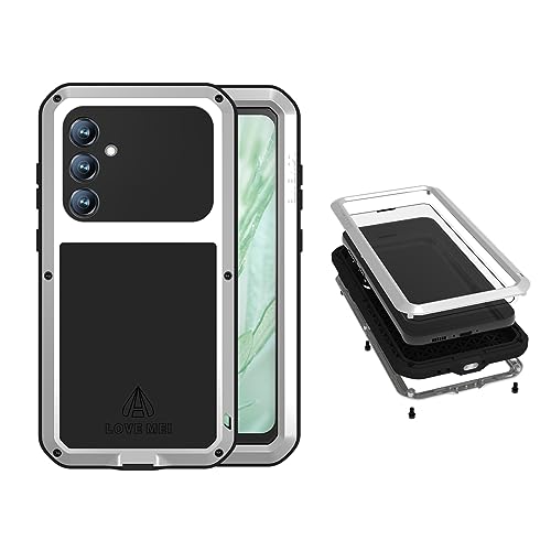LOVE MEI für Samsung Galaxy S23 FE Metall hülle,360 Grad Outdoor Schutzhülle Case Hybrid Military Shockproof Hochleistungsschutz hülle[Eingebauter Displayschutz] für Galaxy S23 FE (Silber) von LOVE MEI
