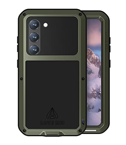 LOVE MEI für Samsung Galaxy S23 Hülle,Outdoor Heavy Duty Stoßfest Staubdicht Hybrid Aluminium Metall Militär Grad Bumper Schutzhülle Hülle mit gehärtetem Glas für Samsung Galaxy S23 6,1 Zoll (Grün) von LOVE MEI