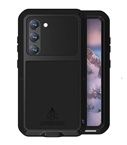 LOVE MEI für Samsung Galaxy S23 Hülle,Outdoor Heavy Duty Stoßfest Staubdicht Hybrid Aluminium Metall Militär Grad Bumper Schutzhülle Hülle mit gehärtetem Glas für Samsung Galaxy S23 6,1 Zoll (Schwarz) von LOVE MEI