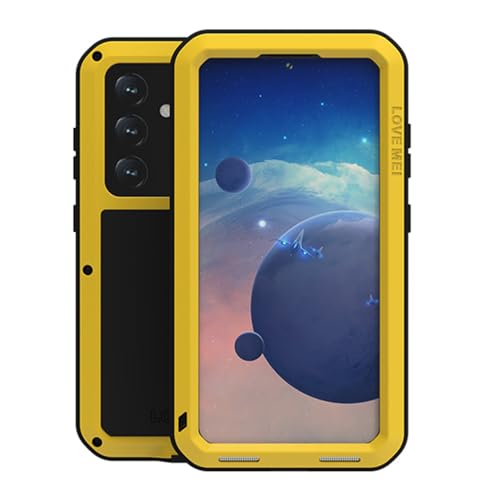 LOVE MEI für Samsung Galaxy S24 Hülle,Outdoor Heavy Duty Stoßfest Staubdicht Hybrid Aluminium Metall Militär Grad Bumper Schutzhülle Hülle mit gehärtetem Glas für Samsung Galaxy S24 5G (Gelb) von LOVE MEI