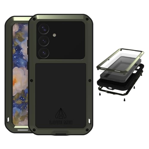 LOVE MEI für Samsung Galaxy S25 Hülle, Outdoor-Sportarten Heavy Duty Ganzkörper Schutzhülle Anti-Drop Stoßfest Staubdicht Metall Cover mit Eingebautem Displayschutz (Grün, S25) von LOVE MEI