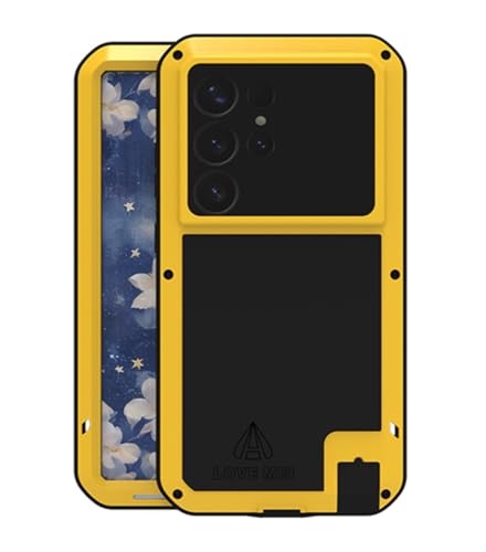 LOVE MEI für Samsung Galaxy S25 Ultra Hülle, Outdoor Heavy Duty Stoßfest Staubdicht Hybrid Aluminium Metall Militär Grad Bumper Schutzhülle Hülle mit gehärtetem Glas für Galaxy S25 Ultra (Gelb) von LOVE MEI