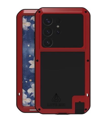 LOVE MEI für Samsung Galaxy S25 Ultra Hülle, Outdoor Heavy Duty Stoßfest Staubdicht Hybrid Aluminium Metall Militär Grad Bumper Schutzhülle Hülle mit gehärtetem Glas für Galaxy S25 Ultra (Rot) von LOVE MEI