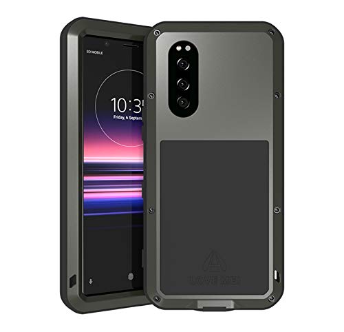 LOVE MEI für Sony Xperia 5 Metall Hülle,Heavy Duty Rüstung Tank Bumper Robust Aluminium Metall Stoßfest/Staubdicht/Anti-Drop Ganzkörper Schutz Fall Cover mit gehärtetem Glas (Grün) von LOVE MEI