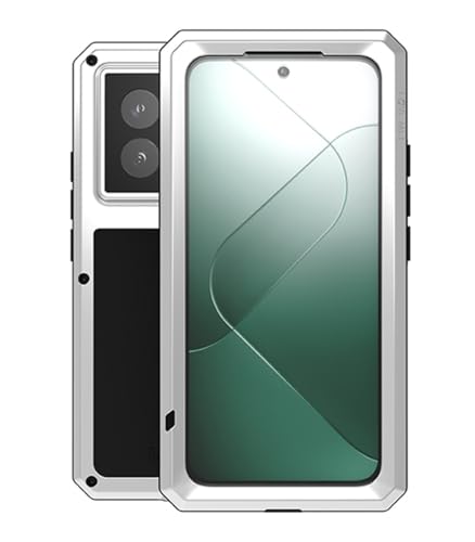 LOVE MEI für Xiaomi 14 Pro Metall Hülle, Outdoor Heavy Duty Stoßfest Staubdicht Hybrid Aluminium Metall Militär Grad Bumper Schutzhülle Hülle mit gehärtetem Glas für Xiaomi 14 Pro (Silber) von LOVE MEI