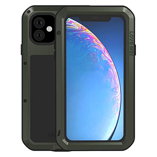 LOVE MEI für iPhone 11 Metall Hülle,Heavy Duty Rüstung Tank Bumper Robust Aluminium Metall Stoßfest/Staubdicht/Anti-Drop Ganzkörper Schutz Fall Cover mit gehärtetem Glas (iPhone 11, Grün) von LOVE MEI