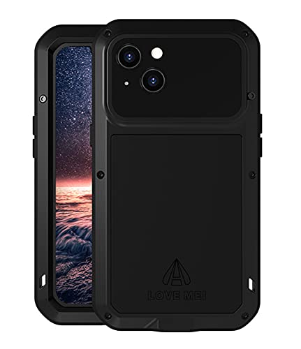 LOVE MEI für iPhone 13 Hülle, Outdoor Heavy Duty Stoßfest Staubdicht Hybrid Aluminium Metall Militär Grad Bumper Schutzhülle Hülle mit gehärtetem Glas für iPhone 13 6,1 Zoll (Schwarz) von LOVE MEI