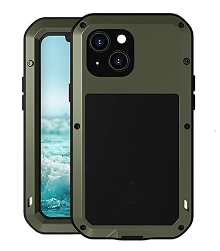 LOVE MEI für iPhone 13 Mini Hülle, Outdoor Heavy Duty Stoßfest Staubdicht Hybrid Aluminium Metall Militär Grad Bumper Schutzhülle Hülle mit gehärtetem Glas für iPhone 13 Mini 5,4 Zoll (Grün) von LOVE MEI