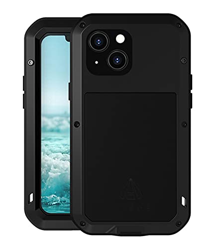 LOVE MEI für iPhone 13 Mini Hülle, Outdoor Heavy Duty Stoßfest Staubdicht Hybrid Aluminium Metall Militär Grad Bumper Schutzhülle Hülle mit gehärtetem Glas für iPhone 13 Mini 5,4 Zoll (Schwarz) von LOVE MEI