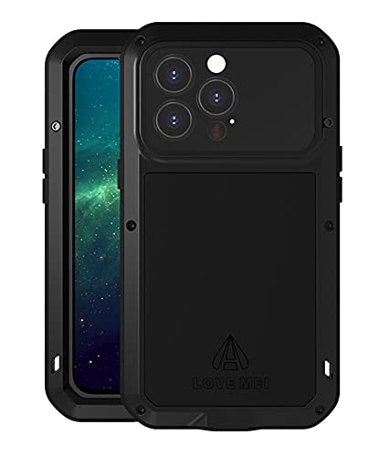 LOVE MEI für iPhone 13 Pro Hülle, Outdoor Heavy Duty Stoßfest Staubdicht Hybrid Aluminium Metall Militär Grad Bumper Schutzhülle Hülle mit gehärtetem Glas für iPhone 13 Pro 6,1 Zoll (Schwarz) von LOVE MEI