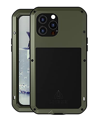 LOVE MEI für iPhone 13 Pro Max Hülle, Outdoor Heavy Duty Stoßfest Staubdicht Hybrid Aluminium Metall Militär Grad Bumper Schutzhülle Hülle mit gehärtetem Glas für iPhone 13 Pro Max 6.7 Zoll (Grün) von LOVE MEI