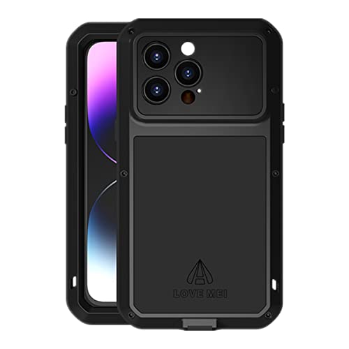 LOVE MEI für iPhone 14 Pro Max Hülle, Heavy Duty Rüstung Tank Militär Stoßfest Staubdicht Case Hybride Aluminium Metall + Silikon Schutzhülle Cover with Gehärtetes Glas für iPhone 14 Pro Max (Schwarz) LOVE MEI für iPhone 14 Pro Max Hülle, Heavy Duty Rüstung Tank Militär Stoßfest Staubdicht Case Hybride Aluminium Metall + Silikon Schutzhülle Cover with Gehärtetes Glas für iPhone 14 Pro Max (Schwarz) von LOVE MEI