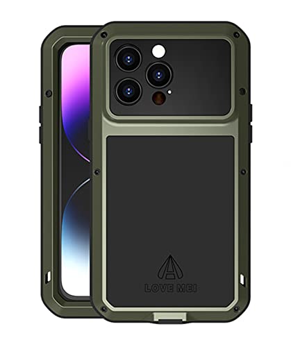 LOVE MEI für iPhone 14 Pro Max Hülle, Outdoor Heavy Duty Stoßfest Staubdicht Hybrid Aluminium Metall Militär Grad Bumper Schutzhülle Hülle mit gehärtetem Glas für iPhone 14 Pro Max 6.7 Zoll (Grün) von LOVE MEI