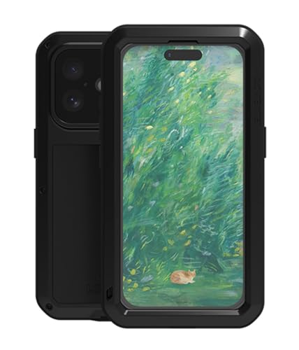 LOVE MEI für iPhone 16 Metall Hülle, Outdoor Heavy Duty Stoßfest Staubdicht Hybrid Aluminium Metall Militär Grad Bumper Schutzhülle Hülle mit gehärtetem Glas für iPhone 16 (Schwarz) von LOVE MEI