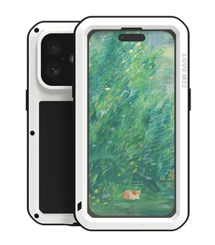 LOVE MEI für iPhone 16 Metall Hülle, Outdoor Heavy Duty Stoßfest Staubdicht Hybrid Aluminium Metall Militär Grad Bumper Schutzhülle Hülle mit gehärtetem Glas für iPhone 16 (Weiß) von LOVE MEI