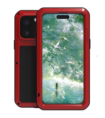 LOVE MEI für iPhone 16 Pro Max Metall Hülle, Outdoor Heavy Duty Stoßfest Staubdicht Hybrid Aluminium Metall Militär Grad Bumper Schutzhülle Hülle mit gehärtetem Glas für iPhone 16 Pro Max (Rot) LOVE MEI für iPhone 16 Pro Max Metall Hülle, Outdoor Heavy Duty Stoßfest Staubdicht Hybrid Aluminium Metall Militär Grad Bumper Schutzhülle Hülle mit gehärtetem Glas für iPhone 16 Pro Max (Rot) von LOVE MEI