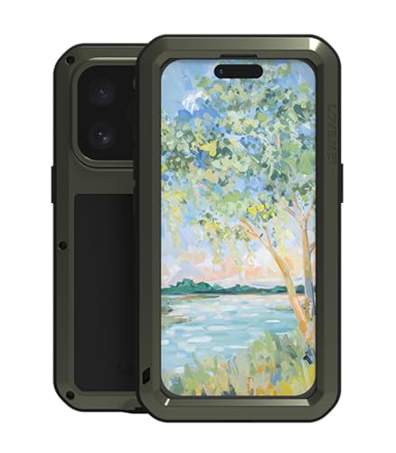 LOVE MEI für iPhone 16 Pro Metall Hülle, Outdoor Heavy Duty Stoßfest Staubdicht Hybrid Aluminium Metall Militär Grad Bumper Schutzhülle Hülle mit gehärtetem Glas für iPhone 16 Pro (Grün) von LOVE MEI