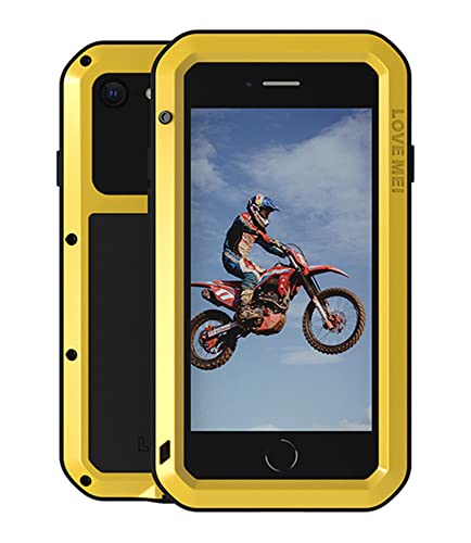 LOVE MEI für iPhone SE 3 2022 Hülle, Outdoor Heavy Duty Stoßfest Staubdicht Hybrid Aluminium Metall Militär Bumper Schutzhülle Hülle mit gehärtetem Glas für iPhone SE 2022 (3. Gen) 4,7 Zoll (Gelb) von LOVE MEI