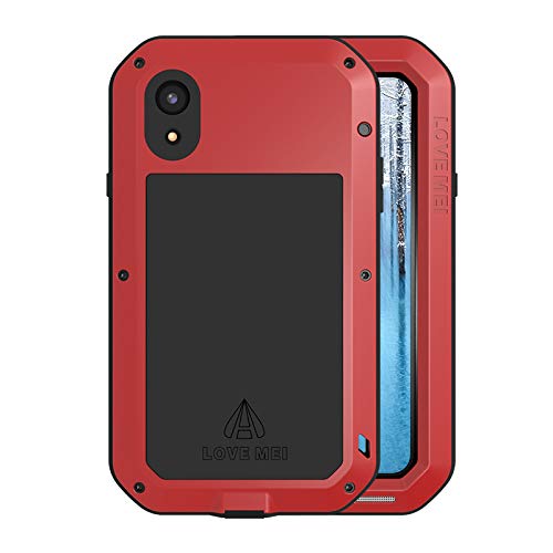 LOVE MEI iPhone Xr Hülle, Heavy Duty Rüstung Tank Stoßfest Staubdicht Case Hybride Aluminium Metall Stoßfest Cover Fall with Schutzfolie für iPhone Xr 6.1'' 2018 (iPhone Xr 6.1'', Rot) von LOVE MEI
