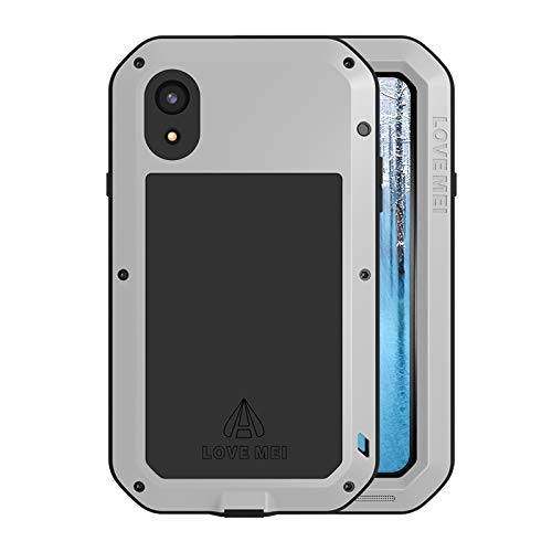 LOVE MEI iPhone Xr Hülle, Heavy Duty Rüstung Tank Stoßfest Staubdicht Case Hybride Aluminium Metall Stoßfest Cover Fall with Schutzfolie für iPhone Xr 6.1'' 2018 (iPhone Xr 6.1'', Silber) von LOVE MEI