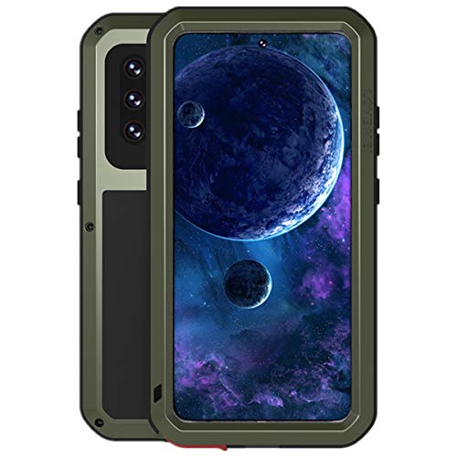 Love MEI Samsung Galaxy A52 Hülle, Heavy Duty Rüstung Tank Stoßfest Staubdicht Case Hybride Aluminium Metall + Silikon Cover with Gehärtetes Glas für Samsung Galaxy A52 (Grün) von LOVE MEI
