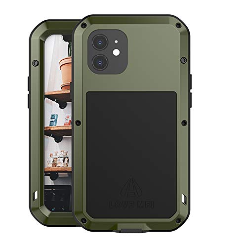 Love MEI für iPhone 12 Hülle, 360 Grad Outdoor Schutzhülle Heavy Duty Hybride Aluminium Metall Stoßfest Wasserdicht Staubdicht Case mit Eingebautem Displayschutz für iPhone 12 (6.1inch) (Grün) von YEON