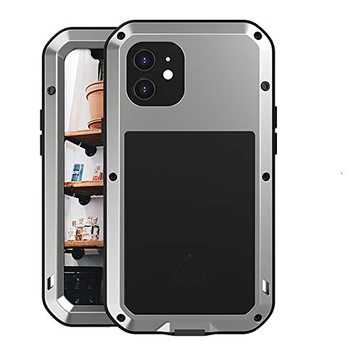 Love MEI für iPhone 12 Hülle, 360 Grad Outdoor Schutzhülle Heavy Duty Hybride Aluminium Metall Stoßfest Wasserdicht Staubdicht Case mit Eingebautem Displayschutz für iPhone 12 (6.1inch) (Silber) von YEON