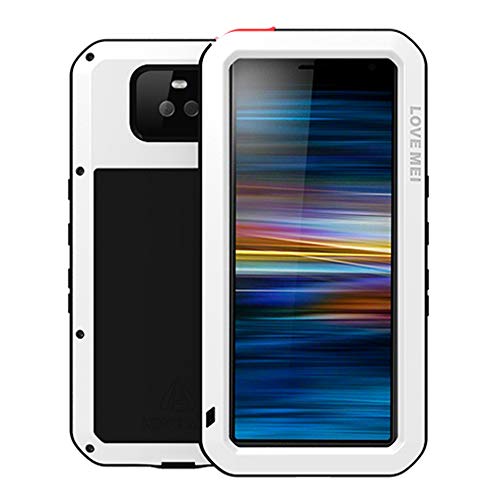Love Mei Extreme Schutzhülle für Sony Xperia 10 Plus, stoßfest, wasserabweisend, strapazierfähig, aus Aluminium mit Displayschutzfolie, Silikon + Metall + gehärtetes Glas, weiß, Xperia 10 von LOVE MEI