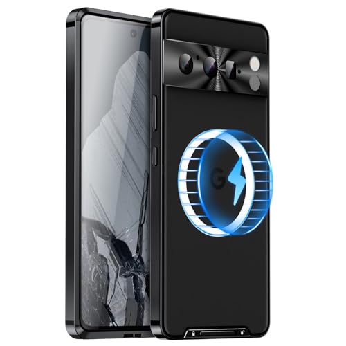 Stoßfeste Hülle für Google Pixel 8 Pro, Metallrahmen Bumper Case + Matte PC Abdeckung für Google Pixel 8 Pro [Ultra Dünn] [Kratzfest] mit Objektivschutz Unterstützung Magnetisches kabelloses Ladegerät von LOVE MEI