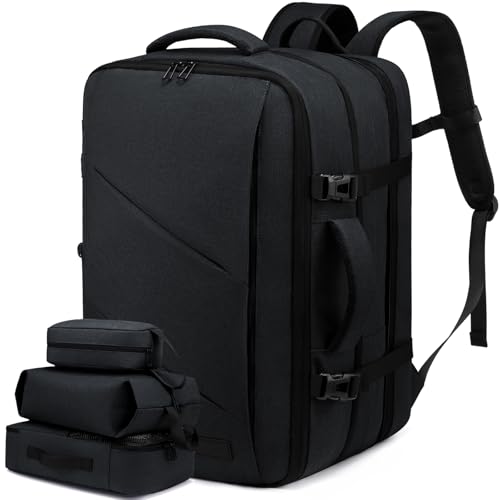 LOVEVOOK 32-50L Handgepäck Rucksack, Supergroßer erweiterbar Reiserucksack Flugzeug, Laptop Rucksack für 18 Zoll Herren Damen, Flug genehmigt Rucksack Anti-Diebstahl, Schwarz von LOVEVOOK