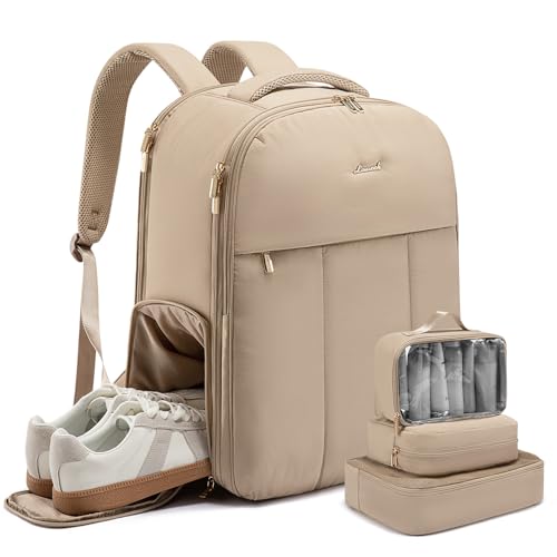 LOVEVOOK Handgepäck Rucksack Damen, 40L Groß Reiserucksack Flugzeug, Puffer Travel Backpack mit Schuhfach für 17 Zoll Laptop, Wasserdicht Reise Tasche Kofferrucksack für Business Weekend von LOVEVOOK