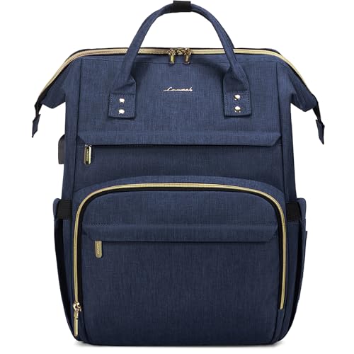 LOVEVOOK Rucksack Damen, Wasserdicht Laptoprucksack 17 Zoll Groß Backpack Schulrucksack Tasche Mädchen Teenager mit USB Ladeanschluss, Rucksäcke Daypacks für Schule Arbeit Uni Business Büro Blau von LOVEVOOK