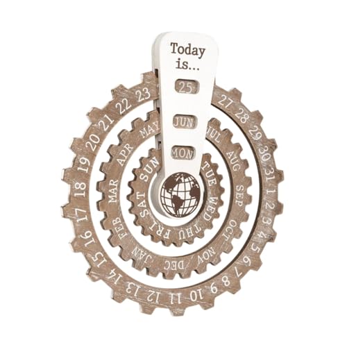 LOVIVER Kalender, hölzerne CD Creative Collection Ornament, runder hölzerner rotierender Kalender für Schlafzimmer Hausbücher, Hellbraun von LOVIVER