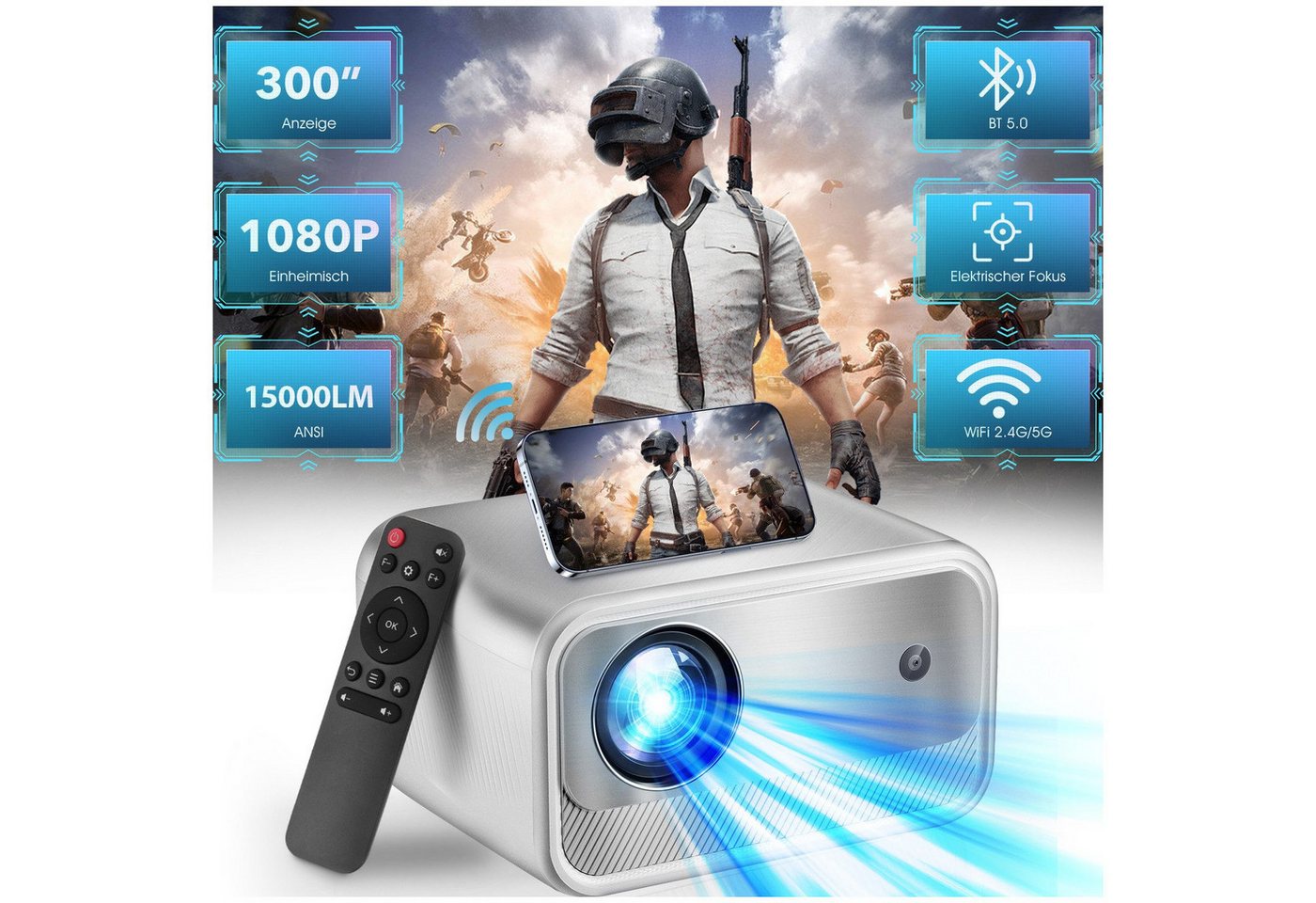LOVONLIVE Full HD Native 1080P Beamer LCD-Beamer (15000 lm, 15000:1, 1920 x 1080 px, Autofokus & ±45° Autotrapezkorrektur,5G WiFi Bluetooth Beamer) von LOVONLIVE