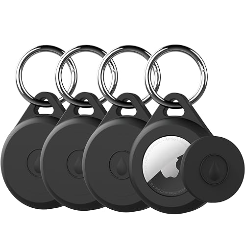 LOVYONES Airtag Schlüsselanhänger-Schutzhülle für Apple Airtag, 4 Stück, IPX8 wasserdicht, vollständig stoßfest, kratzfest, Airtag-Halterung für Schlüssel, Kind, Tasche, Gepäck, Haustierhalsband von LOVYONES