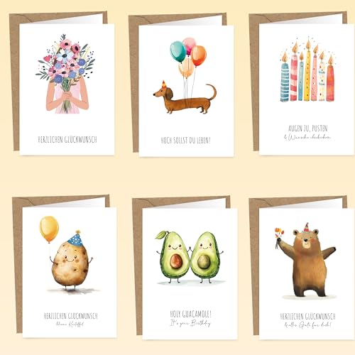 LOViLEE® 10x Geburtstagskarten Set mit Umschlag & Stickern - Glückwunschkarten Geburtstag, Happy Birthday Karte - Grußkarten - Geburtstagskarte Frau, Geburtstagskarte Mann - Klappkarten Set 2 von LOViLEE