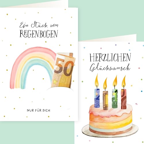 LOViLEE® 2x Geldgeschenkkarten - Regenbogen & Torte von LOViLEE