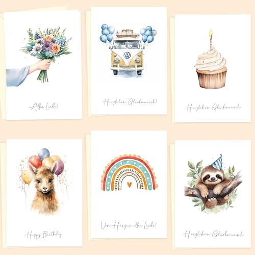 LOViLEE® 10x Geburtstagskarten Set mit Umschlag & Stickern - Glückwunschkarten Geburtstag, Happy Birthday Karte - Postkarten - Geburtstagskarte Frau, Geburtstagskarte Mann, Geburtstagskarte Kinder von LOViLEE