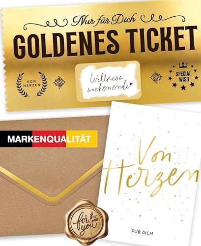 LOViLEE® Goldenes Ticket Premium Edition inkl. Umschlag & Wachssiegel - Gutschein zum selber ausfüllen mit Rubbelaufkleber - Rubbelkarte, Rubbellose,Geburtstagskarte,Kinogutschein,Reisegutschein von LOViLEE