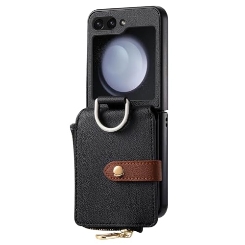 Handyhülle Für Samsung Galaxy Z Flip 6, Leder Brieftasche Schutzhülle Mit Kartenfächern Metall Ring Hülle Stossfest,Schwarz Handyhülle Für Samsung Galaxy Z Flip 6, Leder Brieftasche Schutzhülle Mit Kartenfächern Metall Ring Hülle Stossfest,Schwarz von LOWBDGFU