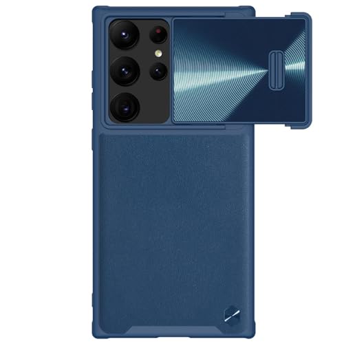 Hülle Für Samsung Galaxy S23ultra/S23plus/S23 Handyhülle PU Leder Handytasche Anti-Fingerabdruck Kratzfeste stoßfeste Case mit Kamera Schiebeabdeckung (Blau,S23U) von LOWBDGFU