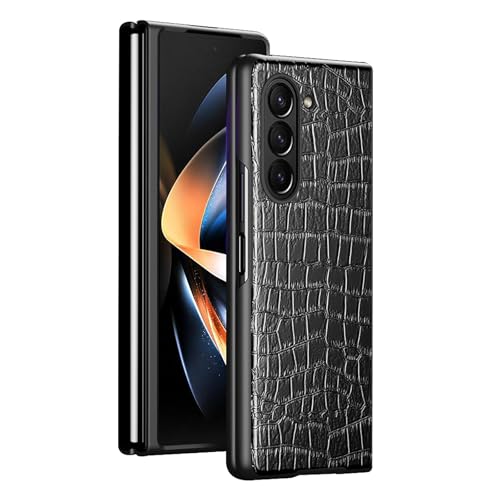 LOWBDGFU Schwarz, Dünne Hülle Für Samsung Galaxy Z Fold 6, PU Leder Schutzhülle Krokodilmuster Klappbar Anti-Fingerabdruck Handyhülle von LOWBDGFU