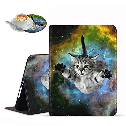 Schutzhülle für iPad Mini 5 4, 1 2 3, verstellbar, Standfunktion, stoßfest, TPU-Hülle mit automatischer Sleep/Wake-Funktion 5. 4. Generation (7,9 Zoll) – Galaxy Flying Cat (mit Untersetzern) von LOWORO